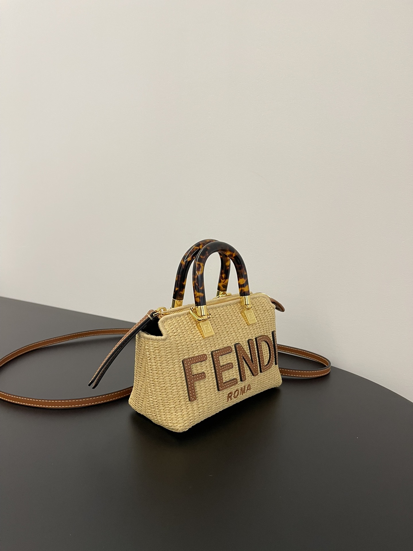 Fendi Mini By The Way Cotton Fiber Boston Shoulder Bag Beige